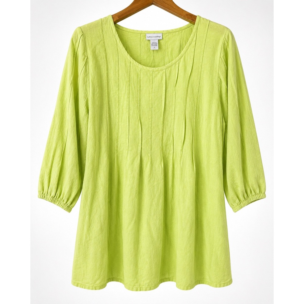 Soft Surroundings Tunic Women XL Lime Green Excellent Pintuck Cotton 24014 - Picture 2 of 13